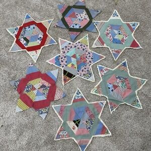 Lot Of 7‎ Vintage Antique Quilt Blocks Orphans String Star Patchwork Unfinished